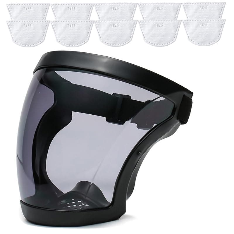 Plastic Face Shield, Full Protective Safety Face Shield, Anti Fog Protection Equipment for Eye, Nose, Mouth, Reusable Face Shield with Adjustable band, High-Definition Grey