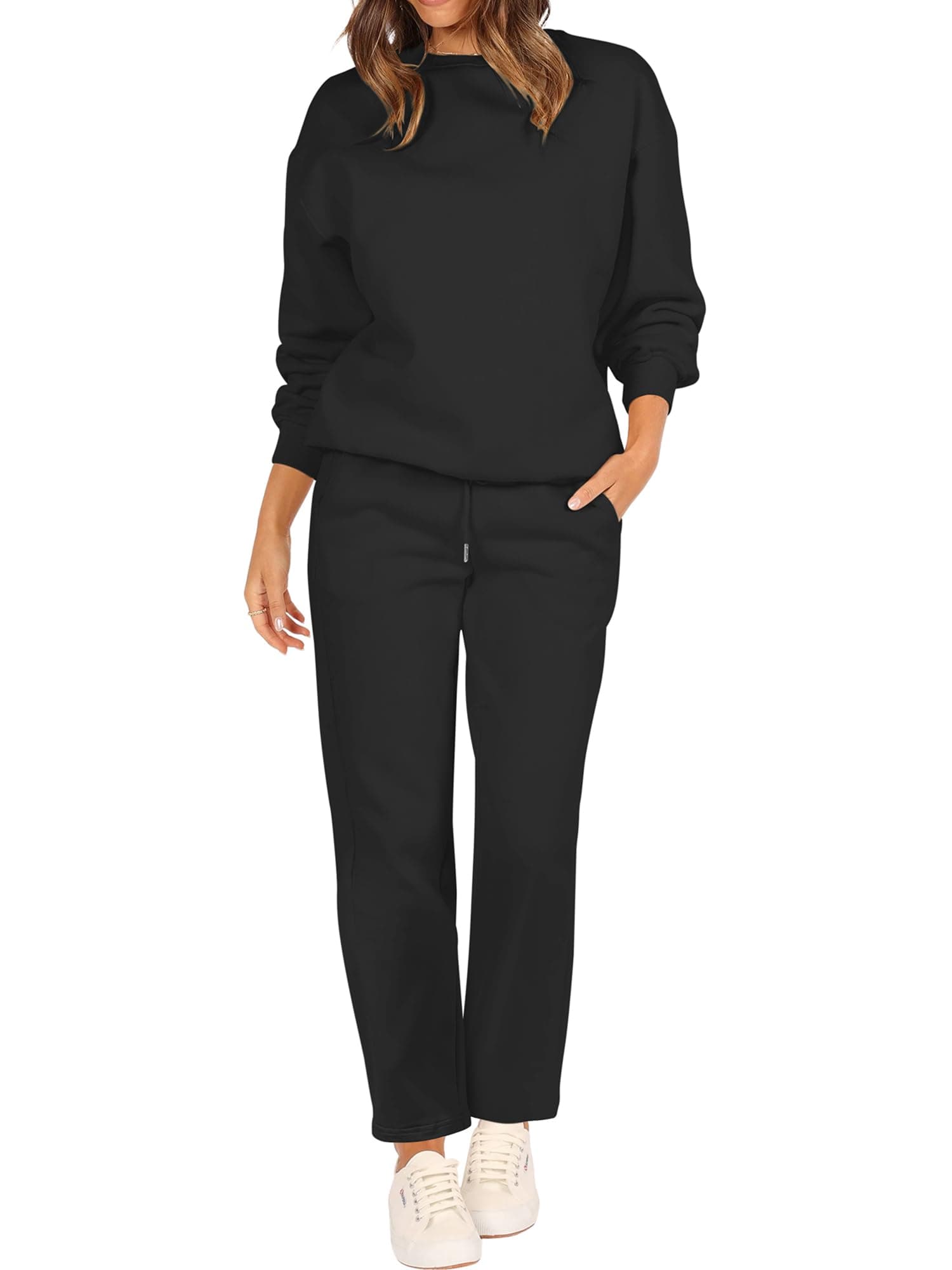 FUPHINEWomen's Two Piece Outfits Long Sleeve Oversized Pullover Tops & Wide Leg Pants Tracksuit Lounge Sets