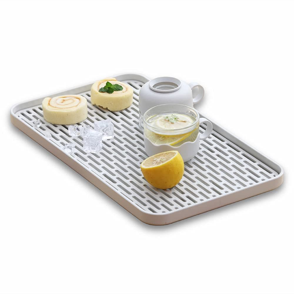 Cup Drying Rack & Dish Drying Tray, Drain Board for Small Kitchen Sink, Dish Drain Tray Large Enough for Counter or Coffee Table, Big White Dish Drying Mat