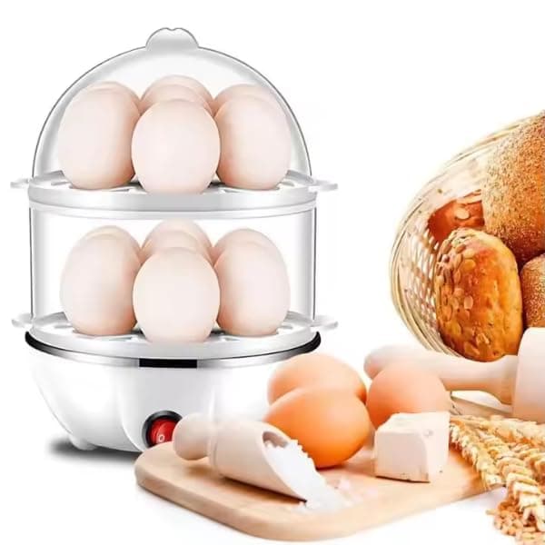 Portable Home Appliance - Automatic Mini Rapid Egg Cooker, 7-14 Egg Boiler, Double Layer Poacher & Breakfast Machine
