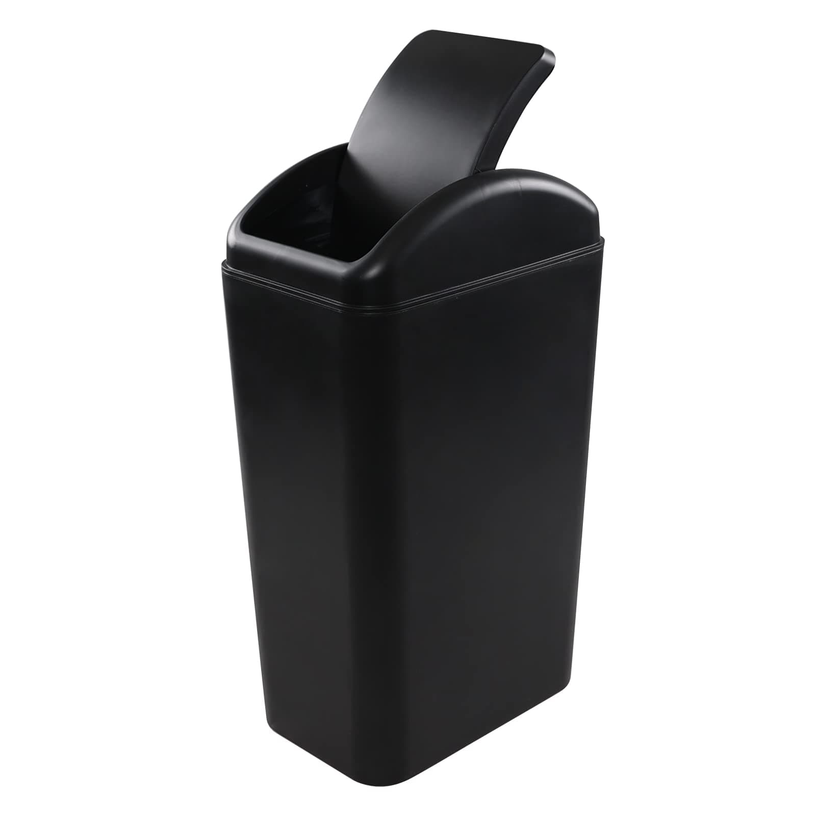 Vababa 3 Gallon Black Plastic Swing Top Trash Can, Small Slim Garbage Bin with Swing Lid