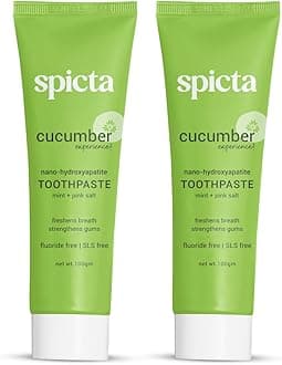 Spicta Cucumber Mint Natural Hydroxyapatite Toothpaste 125gm (Pack of 2) | Teeth Whitening, Plaque Remover, Fresh, Herbal Toothpaste with Salt, Baking Soda I Fluoride Free, SLS Free Toothpaste for Adults & Kids