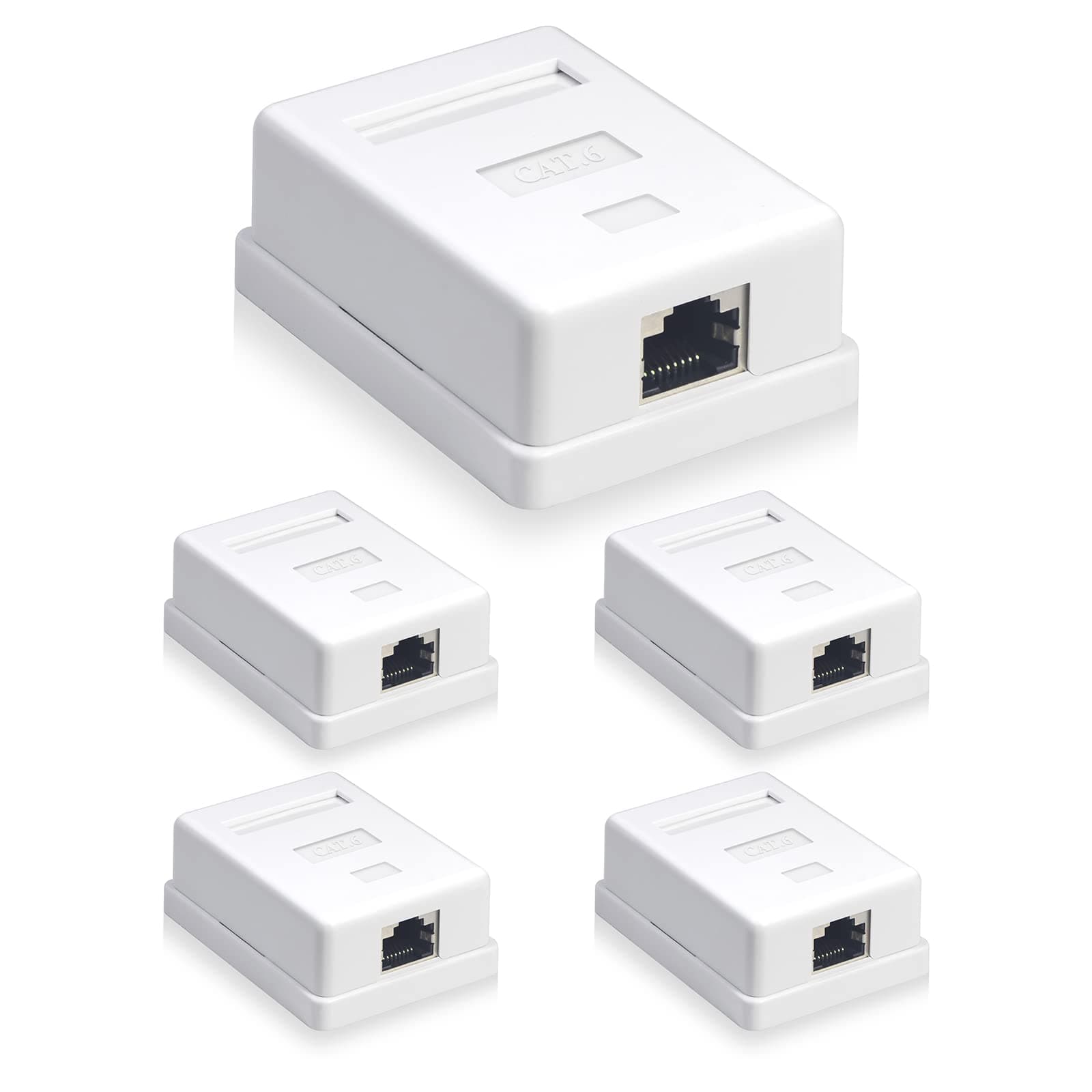 VCELINK Cat6 RJ45 Surface Mount Box Shielded 1 Port for UTP Cat6/Cat5e/Cat5 Stranded or Solid Network Cable Pack of 5 White