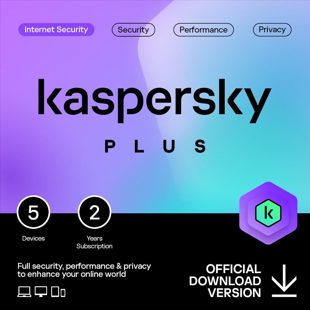 Kaspersky Plus Internet Security 2025 | 5 Devices | 2 Years | Anti-Phishing and Firewall | Unlimited VPN | Password Manager | Online Banking Protection | PC/Mac/Mobile | UK Online Code