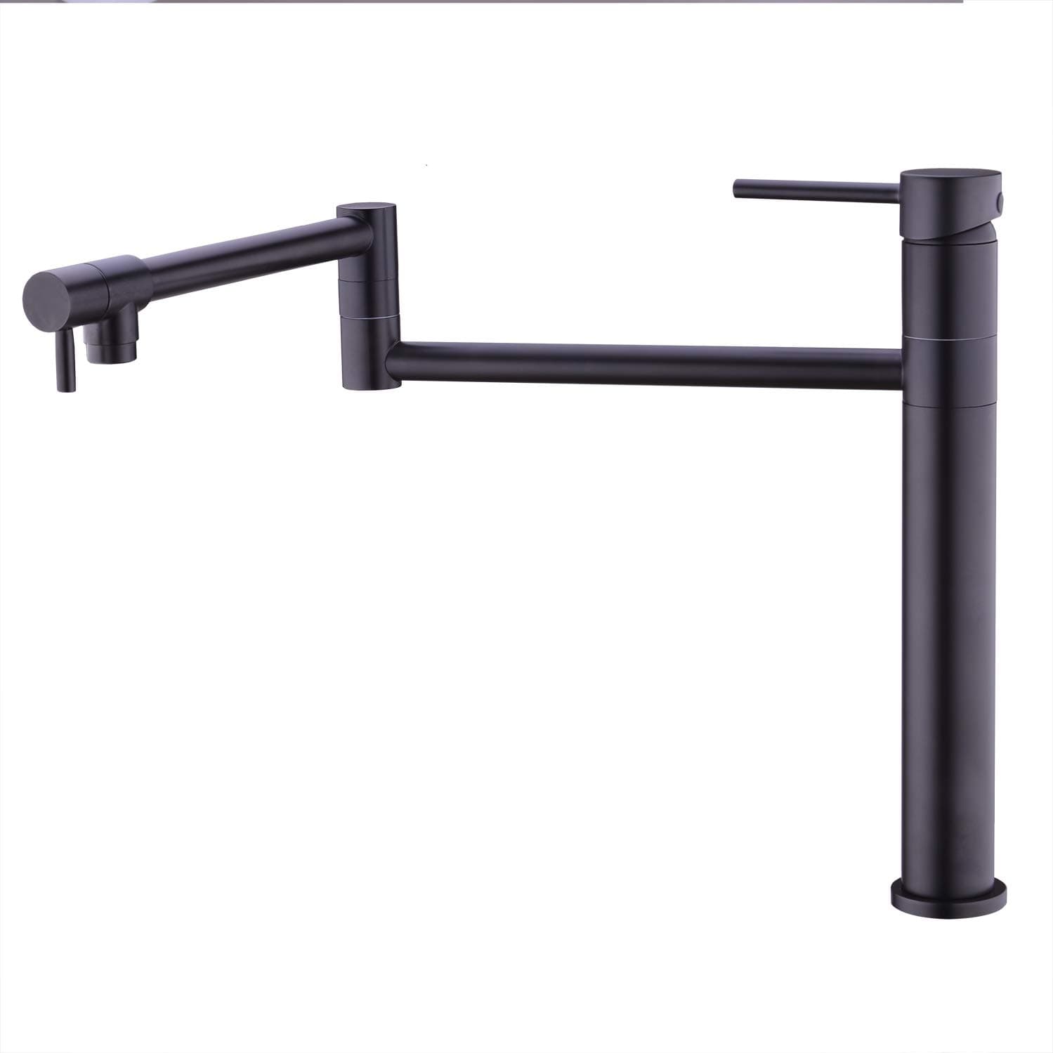 Delle Rosa Double Joint Spout Folding Stretchable Swing Sink Mounted Brass Single Hole Two Handle Matte Black Kitchen Faucet