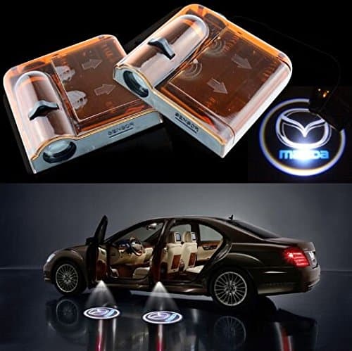 ECU 2pcs No Drill Type Wireless Car Door Welcome Light Logo Badge Lights LED Laser Ghost Shadow Projector Lamp Mazda Car Door Light High Quality