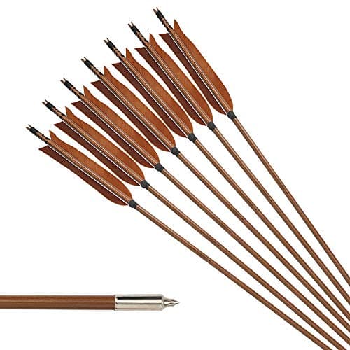 PG1ARCHERY Archery Bamboo Arrows, 12 Pack Practice Targeting Hunting Arrow Handmade Self Nock 6.2" Turkey Feather Fletched for Longbow Traditional & Recurve Bow