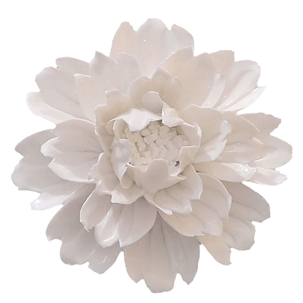 Peony Ceramic Flower Wall Décor Artificial 3D Flower Wall Art for Living Room Home Hallway Bedroom Kitchen Farmhouse Bathroom Dining Room, White, 7.08 inch