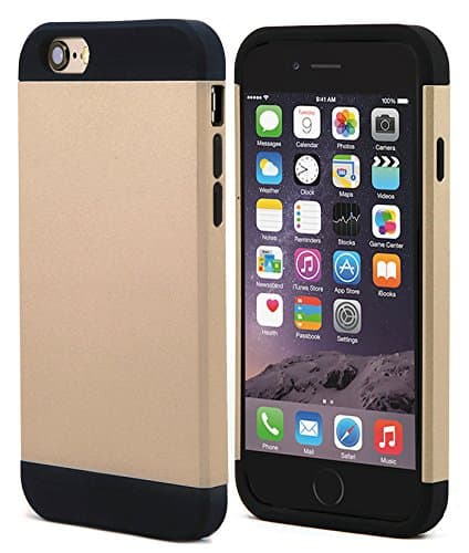 Armored Thin Double Layer Tough Protection Slim Case Cover for Iphone 6 (4.7) 4.7" inch A1549 A1588 (Gold)