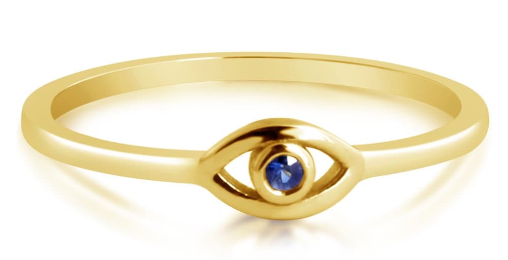 Evil Eye Ring 14k Yellow Gold Blue Sapphire Ring
