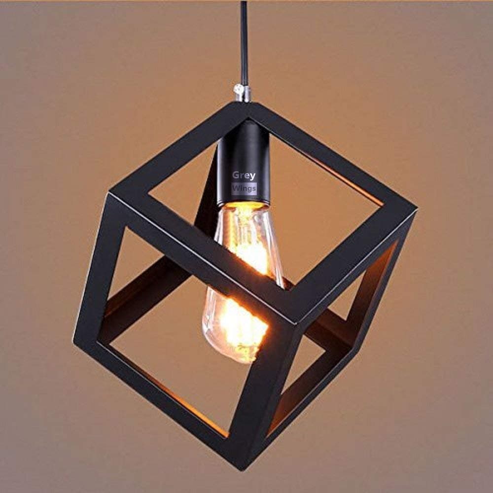 GreyWings Metal Cube Hanging Ceiling Pendant Decorative Light, Black
