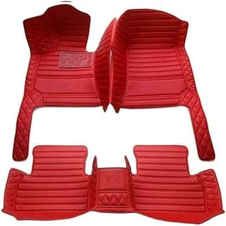 Custom Luxury Leather All Weather Car Floor Mats for 99% Sedan SUV Sports Car Men's Women's Vehicle Pads Automotive Mat (Red Strips)