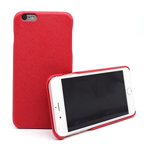 iPhone 6s Plus Cell Phone Case Genuine Leather Hard Backcover DOKDO Slim Fit Protective Case for iPhone 6/6s Plus 5.5 inch (RED SAFFIANO, iPhone 6s Plus)