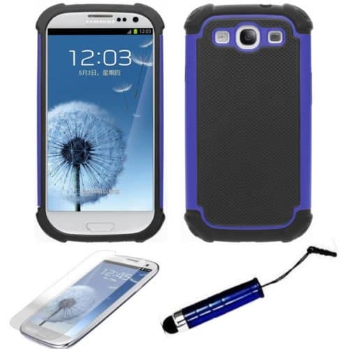 Samsung Galaxy s3 Case, Dual Layer Hybrid Shock Proof Shatterproof Case with Screen Protector and Stylus PEN For Samsung Galaxy s3 (ROYAL BLUE)