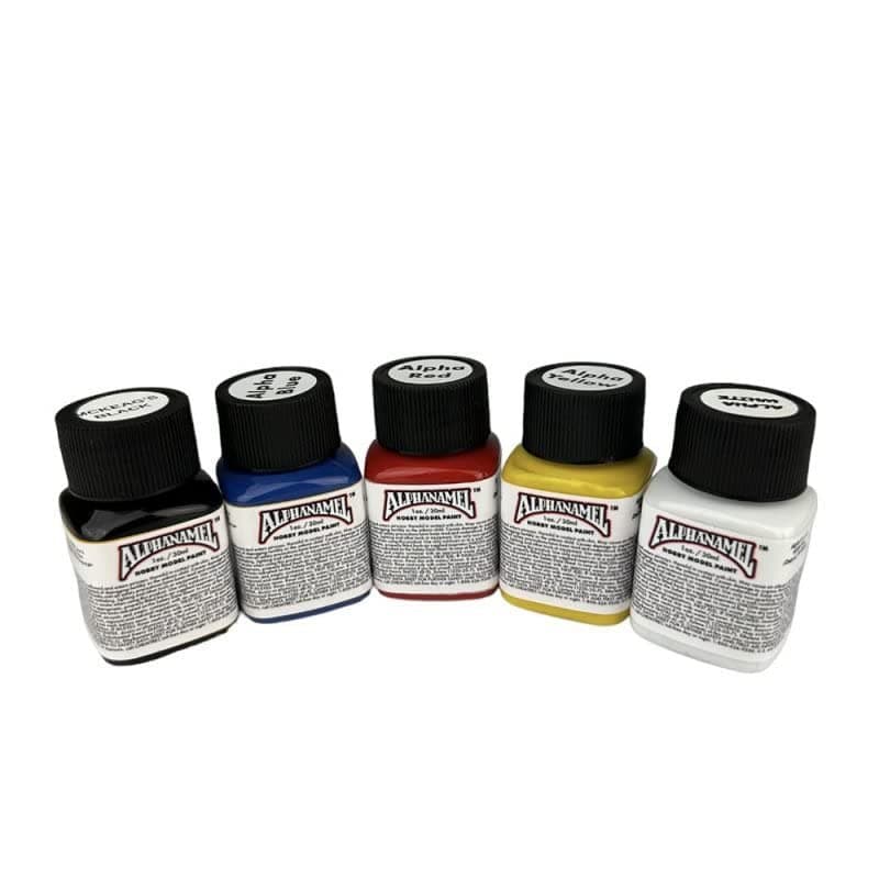 - AlphaNamel Hobby/Model Enamel Paint Primary Pack - 5 Essential Colors - Oil-based, Fast Drying, Suitable for Miniatures, Metal, Plastic, Vinyl, Wood and Rubber