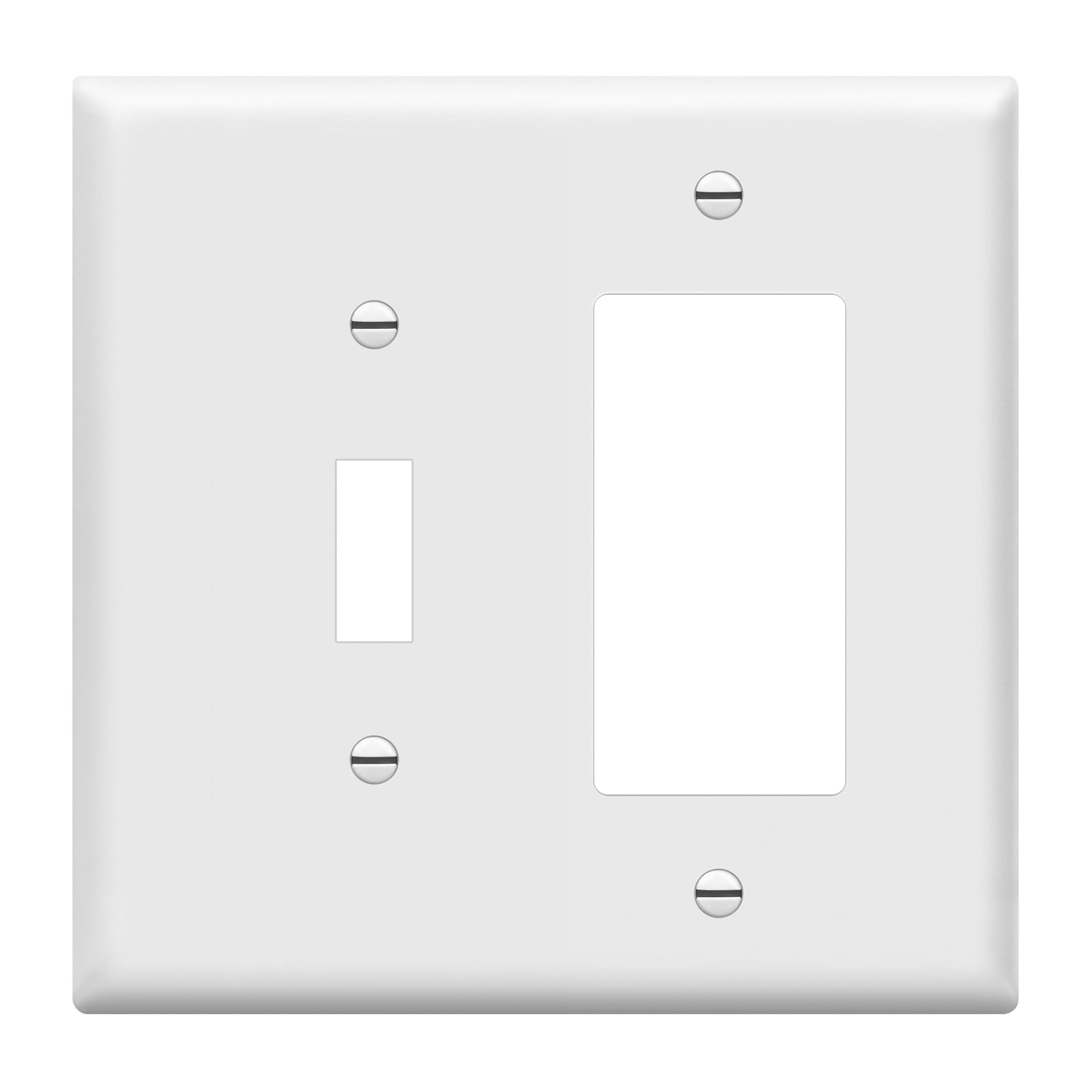 Combination Toggle Light Switch/Decorator Switch Wall Plate, Mid-Size 2-Gang 4.88" x 4.92", Polycarbonate Thermoplastic, 881131M-W, White