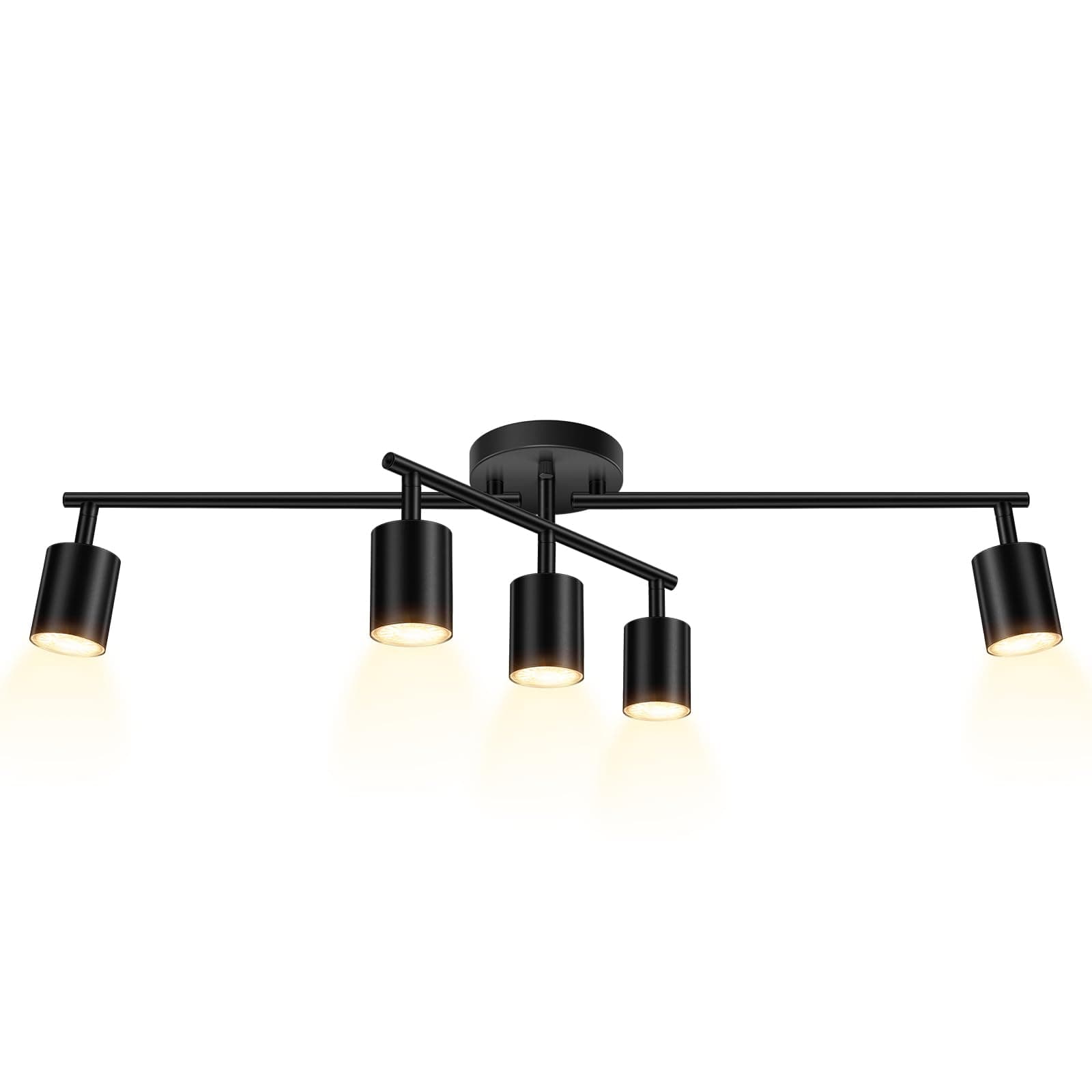 BoostArea 5 Light Track Lighting Kit, Black 5 Way Ceiling Spot Lighting, Center Swivel Track Light Heads, Flexibly Rotatable Light Head for Kitchen, Living Room, Bedroom, GU10 Bulb Not Included