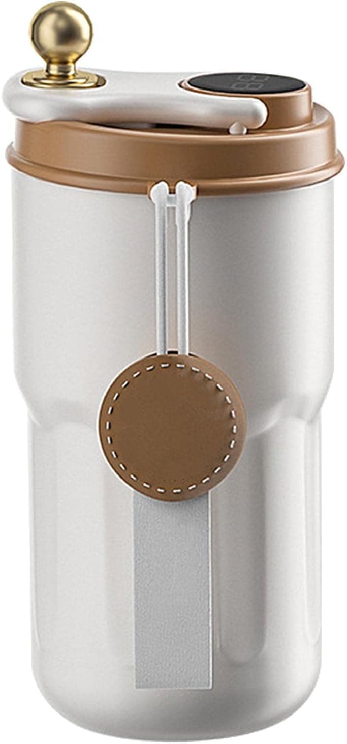 coffee mug 450 ml, coffee cup with temperature display, coffee mug travel, coffee mug with LED temperature, coffee mug warmer, coffee mug stainless steel (Brown)