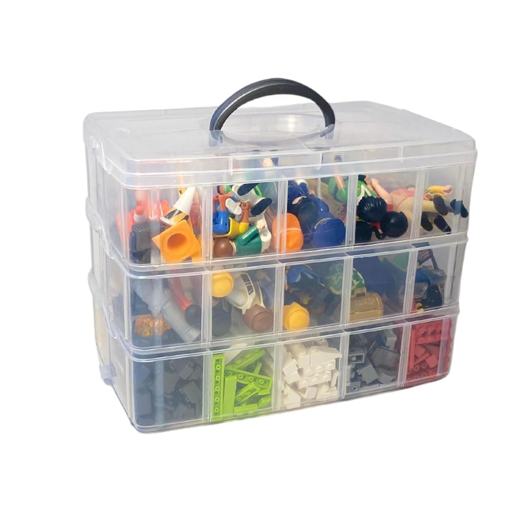 Evelots Storage Container Box, 3 Tier Stackable Snap-On Trays 30 Compartments with Adjustable Dividers for Arts & Crafts Storage, Jewelry Bead Organizers, Toys or Beauty & Sewing Supplies - Clear