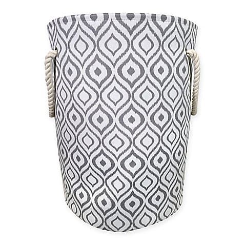 Ikat Canvas Fabric Hamper in Grey/White by Ikat