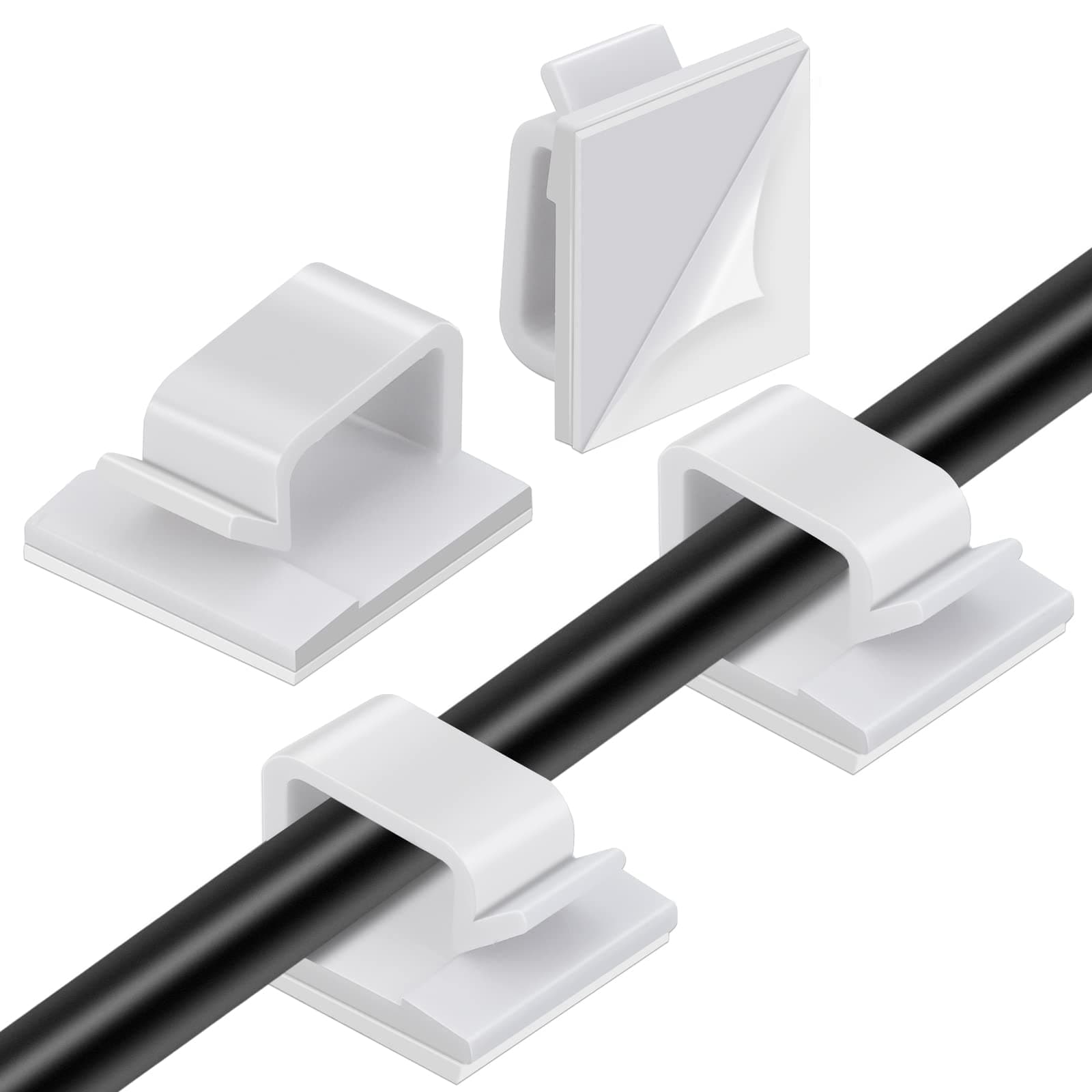 Segarty White Wire Clips Adhesive, 100PCS Self Adhesive Cable Clips, Cord Organizer, Wire Management Flat Ethernet Cable Holder Clamps Sticky Cable Tie Holder for Wall, Car, Office and Home Desk