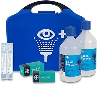 First Aid Eye Wash Kit - 2 x 500ml Reliwash Eyewash Bottles with Mirror - 2 x 20ml Saline Sterile Solution Pods Drops for Eyes And Eye Pads