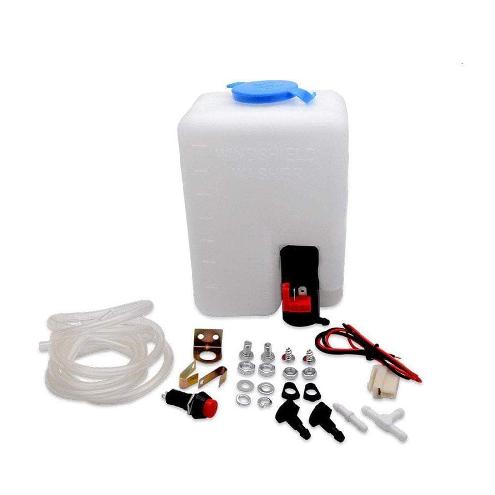 Windscreen Washer Bottle Kit,12V Universal Car Windscreen Pump Washer Reservoir Bottle Tank Cleaning Tools With Mounting Bracket For VW Beetle Kit Classic Cars Marine and Boats