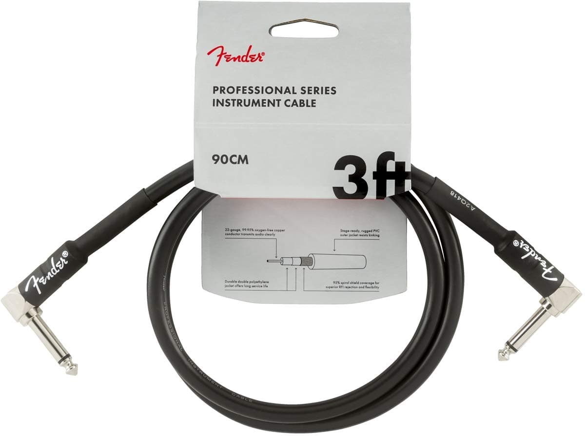 Fender Professional Series Instrument Cable, Angle/Angle, Black, 3ft