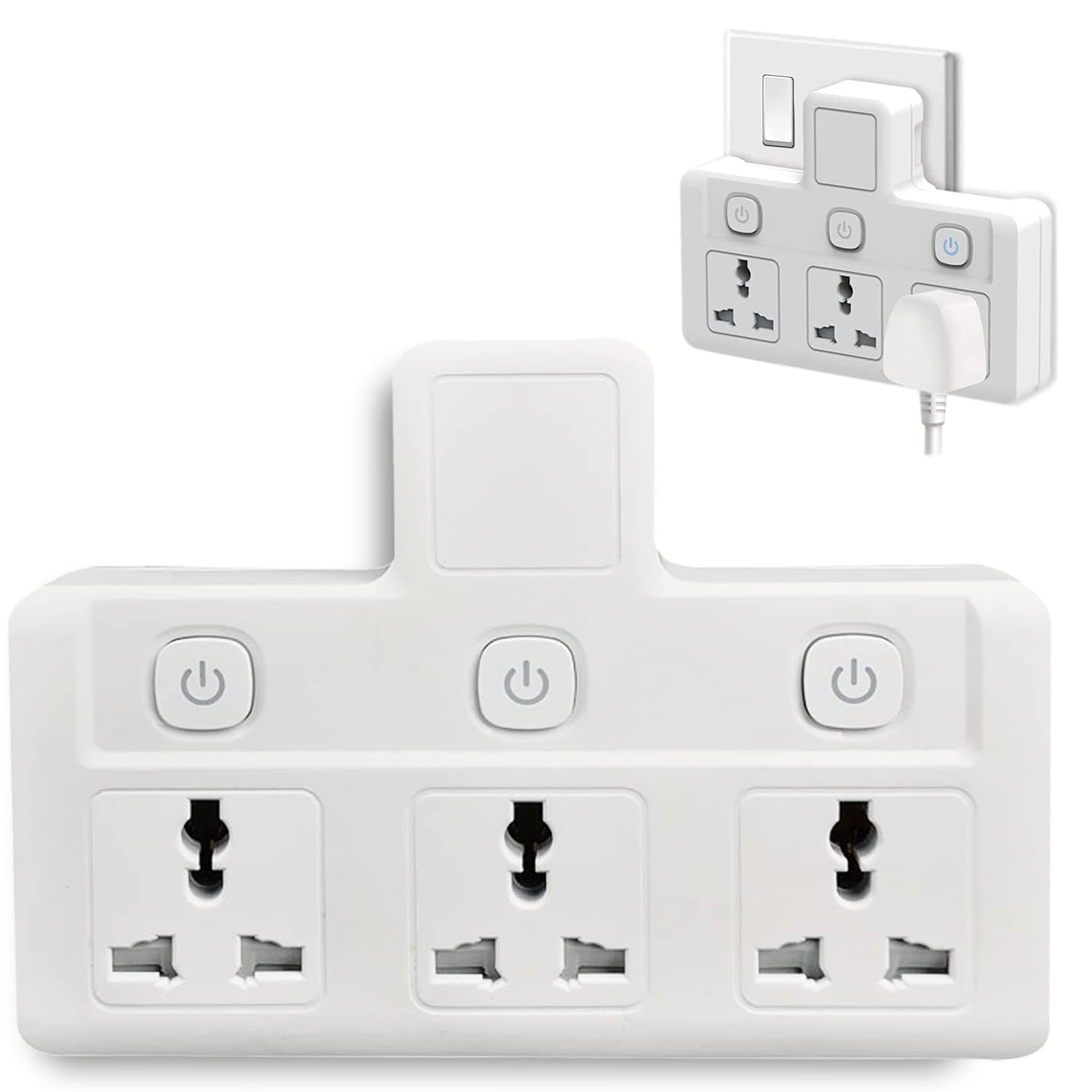 Tycom Power Adapter Multi Plug Extension, Extender Wall Charger Socket 3 Way Multiple Electrical Outlet Adaptor, Charging Station for Home, Office (3 Way)