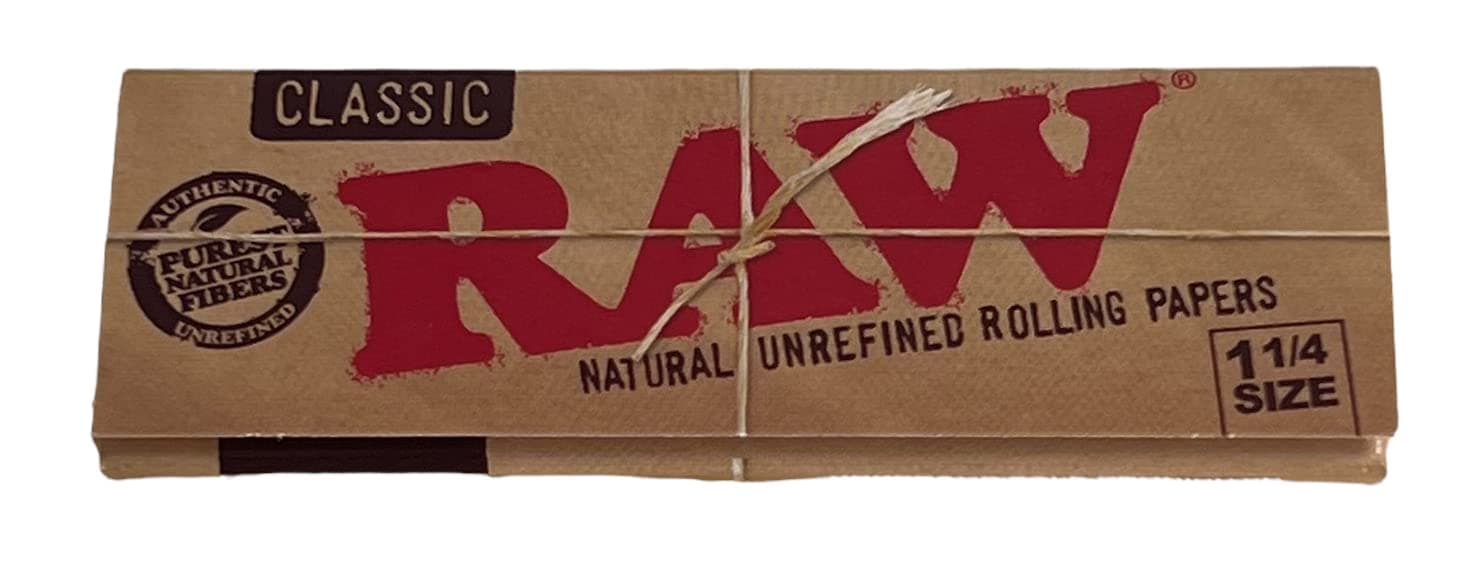 Raw Classic 1 1/4 Rolling Paper Authentic Natural Unrefined (50 Leaves Per Pack) + Scoop Card (1 Pack)
