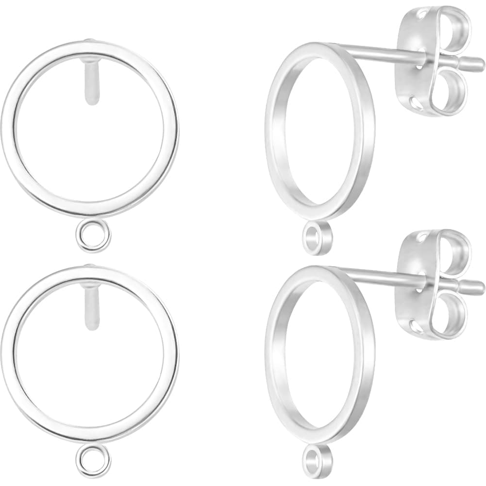 Beebeecraft 1 Box 20Pcs Circle Stud Earring Finding Platinum Plated Brass Geometry Round Hollow Earring Posts with Loop and 20Pcs Ear Back for Jewelry Making DIY Crafts