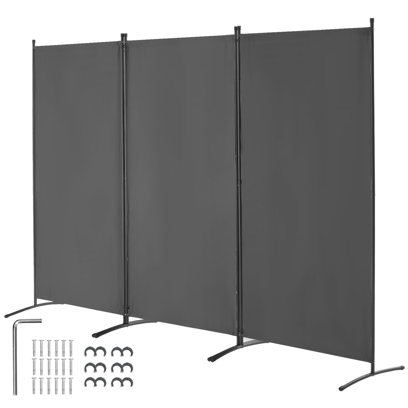 VEVOR Room Dividers, 3 Panel Room Divider, Folding Privacy Screen and Portable Partition Divider for Room Separation, Freestanding Room Partitions for Office, Bedroom, Study, Grey