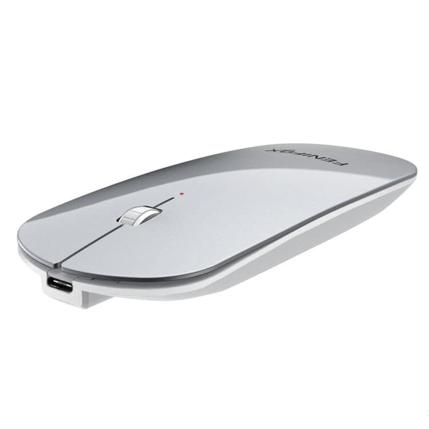 Bluetooth Mouse, FENIFOX Slim Mini Portable Flat Travel Wireless Mouse Rechargeable Quiet Ultra-Thin Mice Compatible with Laptop,Tablet,Notebook,PC (Silver and White)