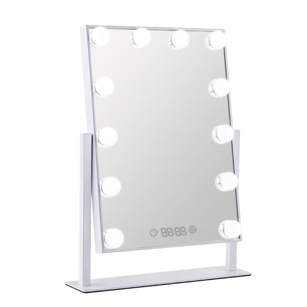 Orient Light LED Vanity Mirror Hollywood Style Makeup Tabletops, Large Cosmetic Mirror with 12 x 3W Super Bright Dimmable Touch Control Lighted Bulbs and Clock, White