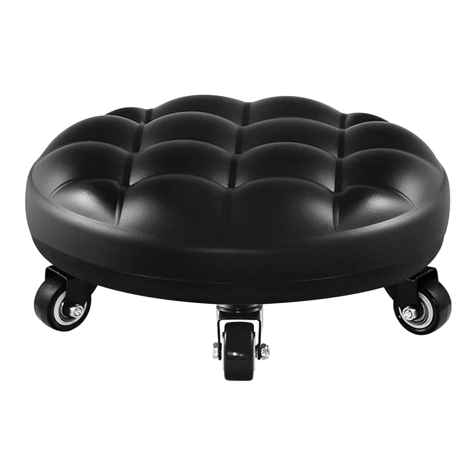 Lanstics Low Roller Seat Wheel Stool Chair PU Leather Rolling Stool Seats on Wheels for Home Office Fitness Round Roller Seat Stool (Black)