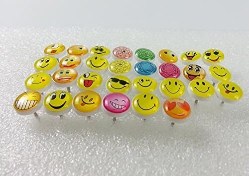 Retro Smiley Face Emoticon Push Pins Plastic Head Thumb Tacks Drawing Pin 50 Pcs for School Home Office