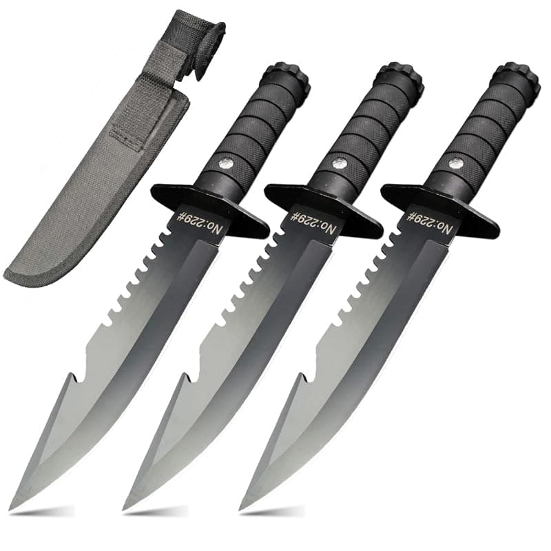DOOM 3-Pack BLADE 11.1 inches Fixed Blade Knife Set with Nylon Sheath, Survival, Hunting, Tactical, Multifunction, Outdoor, Hunting, Camping, Bushcraft (3 Knives)