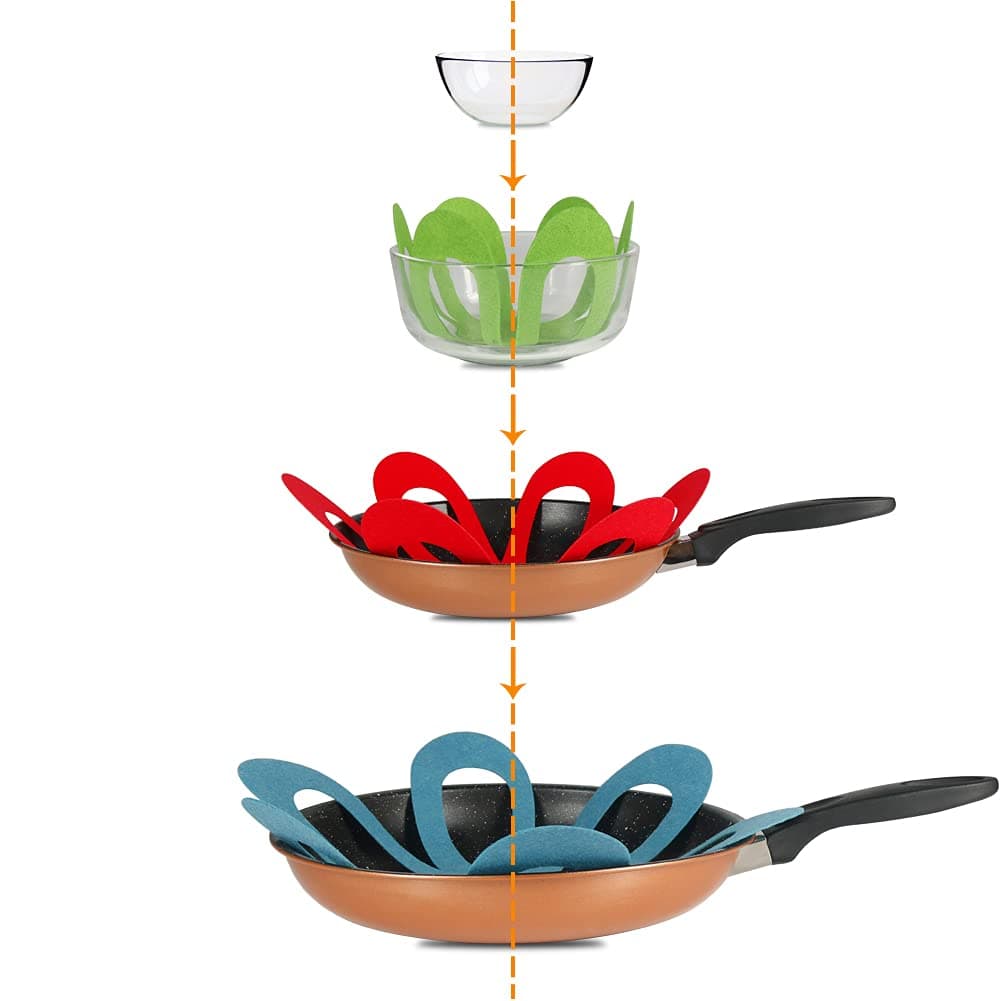 BYKITCHEN Felt Pan Separators, Set of 20 & 4 Different Sizes, Flower Glass Bowl Separators/Dish Separators Protectors/Pan Separator for Stacking and Protecting Glassware, Cookware and More