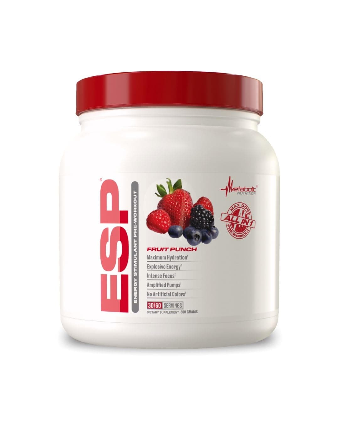 ESP, Energy and Endurance Stimulating Pre Workout, Pre Intra Workout, High Energy and Mental Focus, Stimulating Workout Supplement, Fruit Punch, 300 Grams