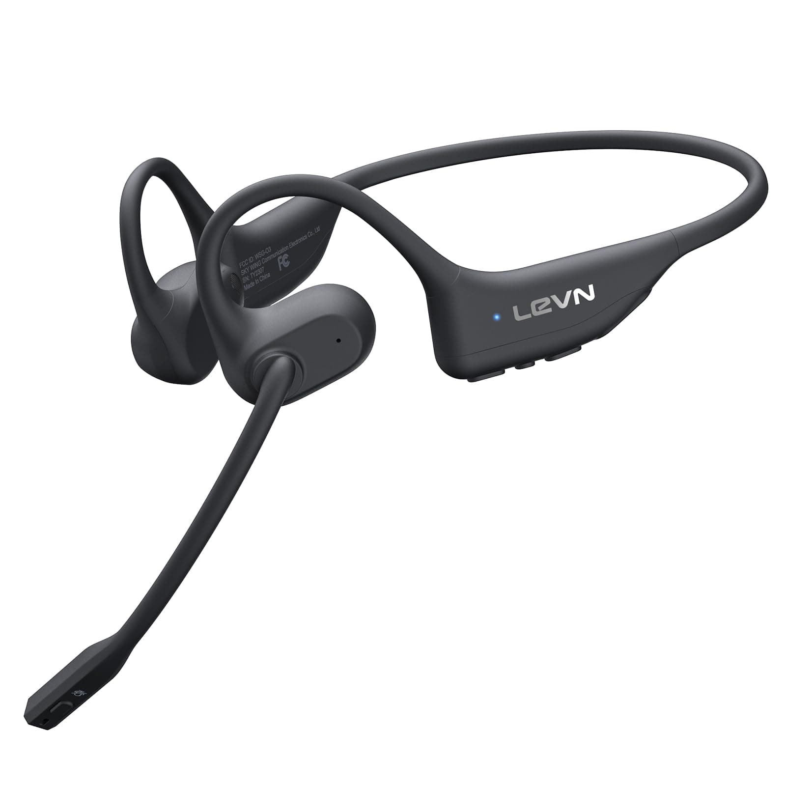 LEVN Open Ear Headphones with Mic, Bluetooth Headset with Microphone, AI Noise Cancelling Multipoint Connect Bluetooth 5.3 Headset, Sweatproof Wireless Headset for Work, Driving, Running, Workouts