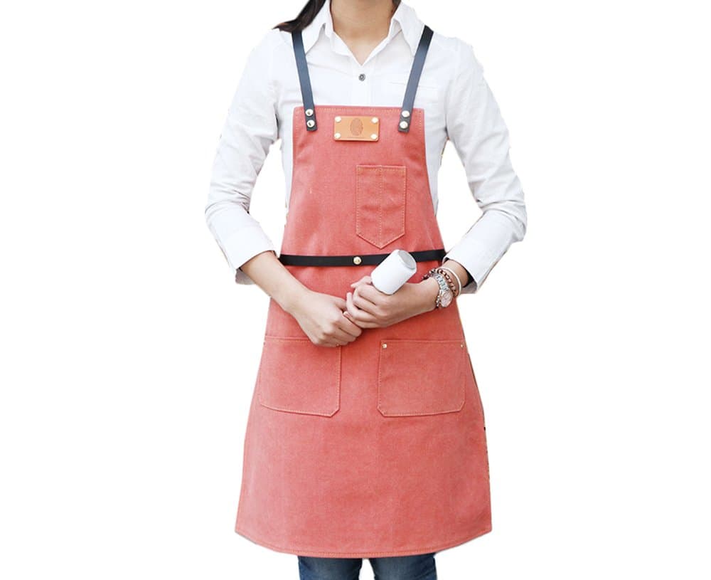 S M L Size Work Utility Apron Leather Strap Custom Black orange gray denim Apron for Men Barbershop Hairdresser Women Kitchen Personalized Barbershop Coffee Apron Utility Apron With Pockets