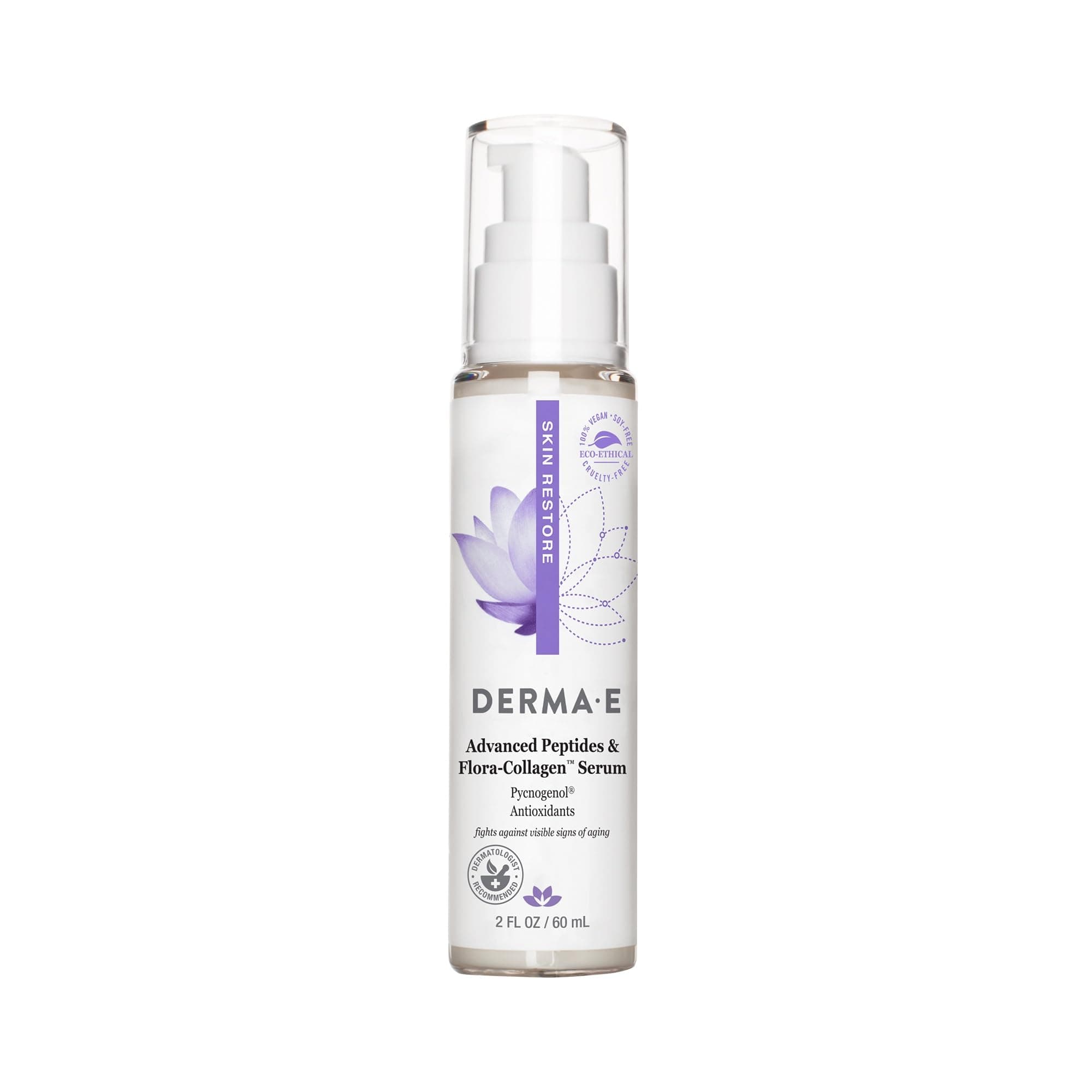 DERMA E Advanced Peptides and Vegan Flora-Collagen Serum – Double Action Collagen Face Cream with Peptide Complex – Intensely Hydrating Serum for Lines, Wrinkles and Redness, 2 oz