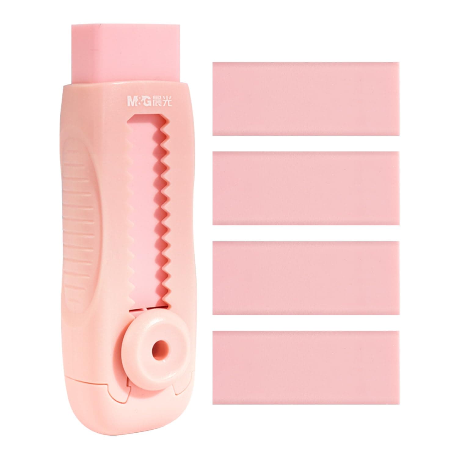4+1 Pack Rubber Pink Erasers Sliding Retractable Eraser, Soft Cute Erasers Push Pull Large Pencil Erasers with Plastic Sleeve 4 Refill Eraser for School Students Kids Office Home Supplies