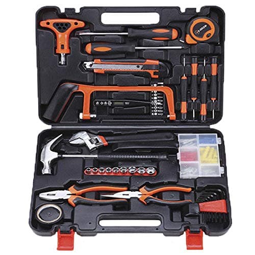 Excelvan 82 Piece Multifunction Hardware Tools-Home Woodworking Hand Repair Tool Kit，Homeowner's DIY Tool Kit with Plastic Tool Box Storage