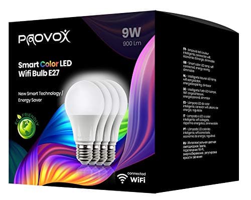 PROVOX 4 x 9 W WiFi Smart LED Light Bulbs – Compatible with Google Home & Alexa – 16 Million Colours – CE Standard – Energy Safe
