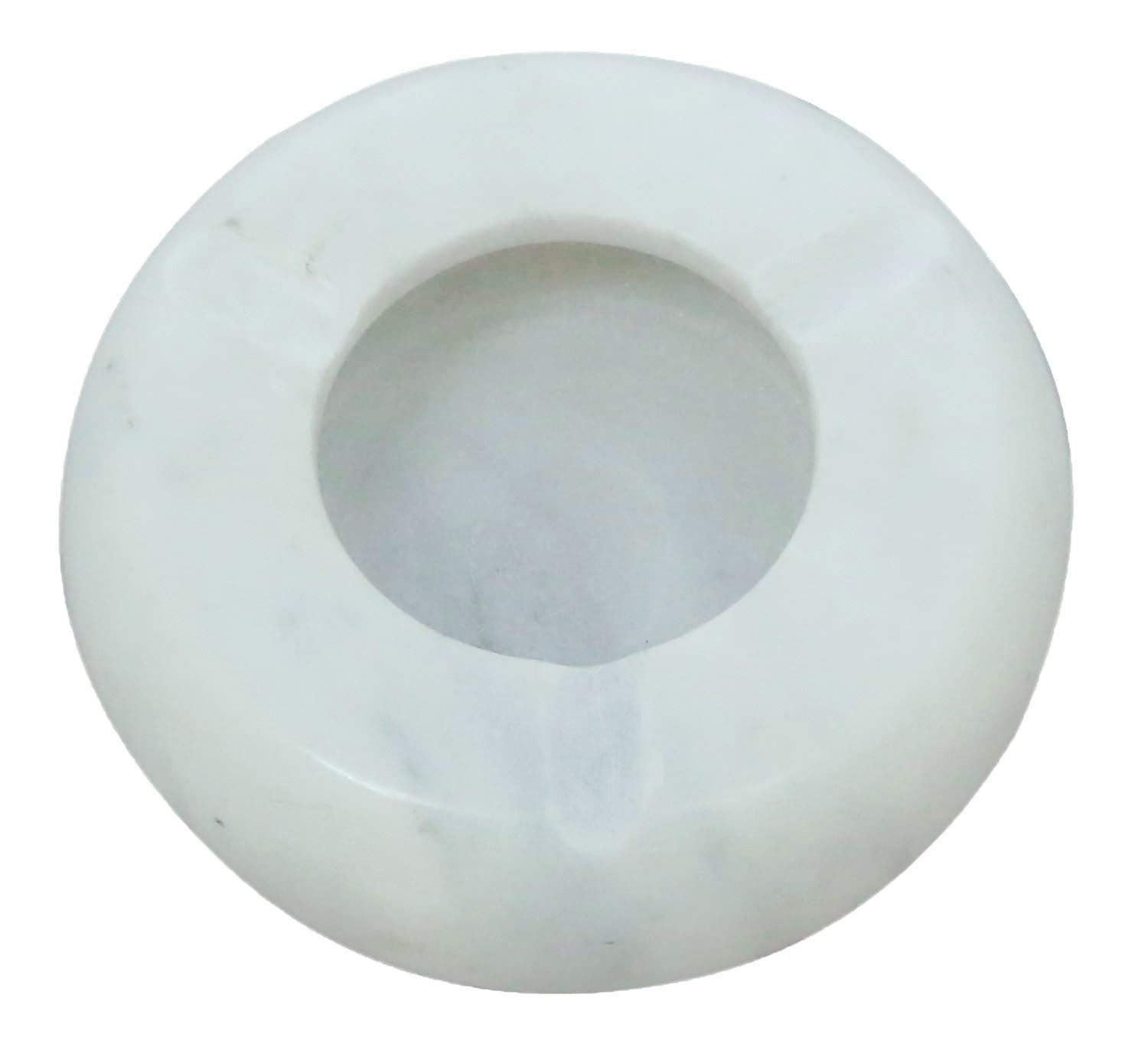 HeeMo Handmade White Marble 4 Inch Round Tabletop Ashtray Indoor Outdoor Use Cigarette Cigar Ash Holder Desktop Smoking for Home Or Office Gifts for Men 4 Inch