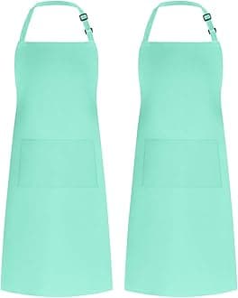 Syntus 2 Pack Adjustable Bib Apron Waterdrop Resistant with 2 Pockets Cooking Kitchen Aprons for Women Men Chef, Green