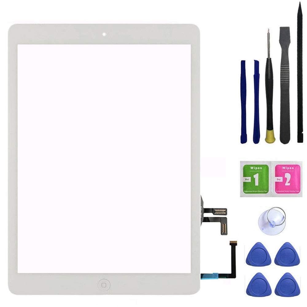 for iPad Air 1st Generation Screen Replacement Touch Digitizer Glass 9.7",for Air 1st Gen A1474 A1475 A1476 Includes Home Button+Camera Holder+PreInstalled Adhesive with Tools kit,White
