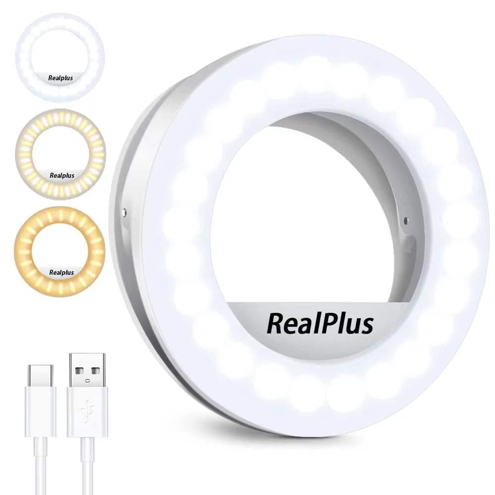 Clip-on Selfie Ring Light [Rechargeable] with 40 LEDs and 3 Light Modes, Dimmable for Phone, Tablet, Laptop, Zoom Meeting, Makeup, Video