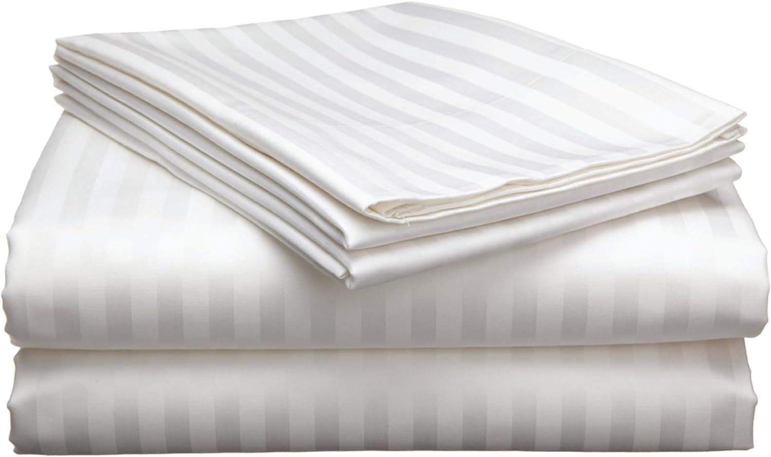 e World Luxurious Single Bedsheet - White Striped Bedsheet Set - 160x220cm - 3 Piece Set with 1 Flat Sheet and 2 Pillowcases (50x75cm) - Soft and Breathable Microfiber for All Seasons